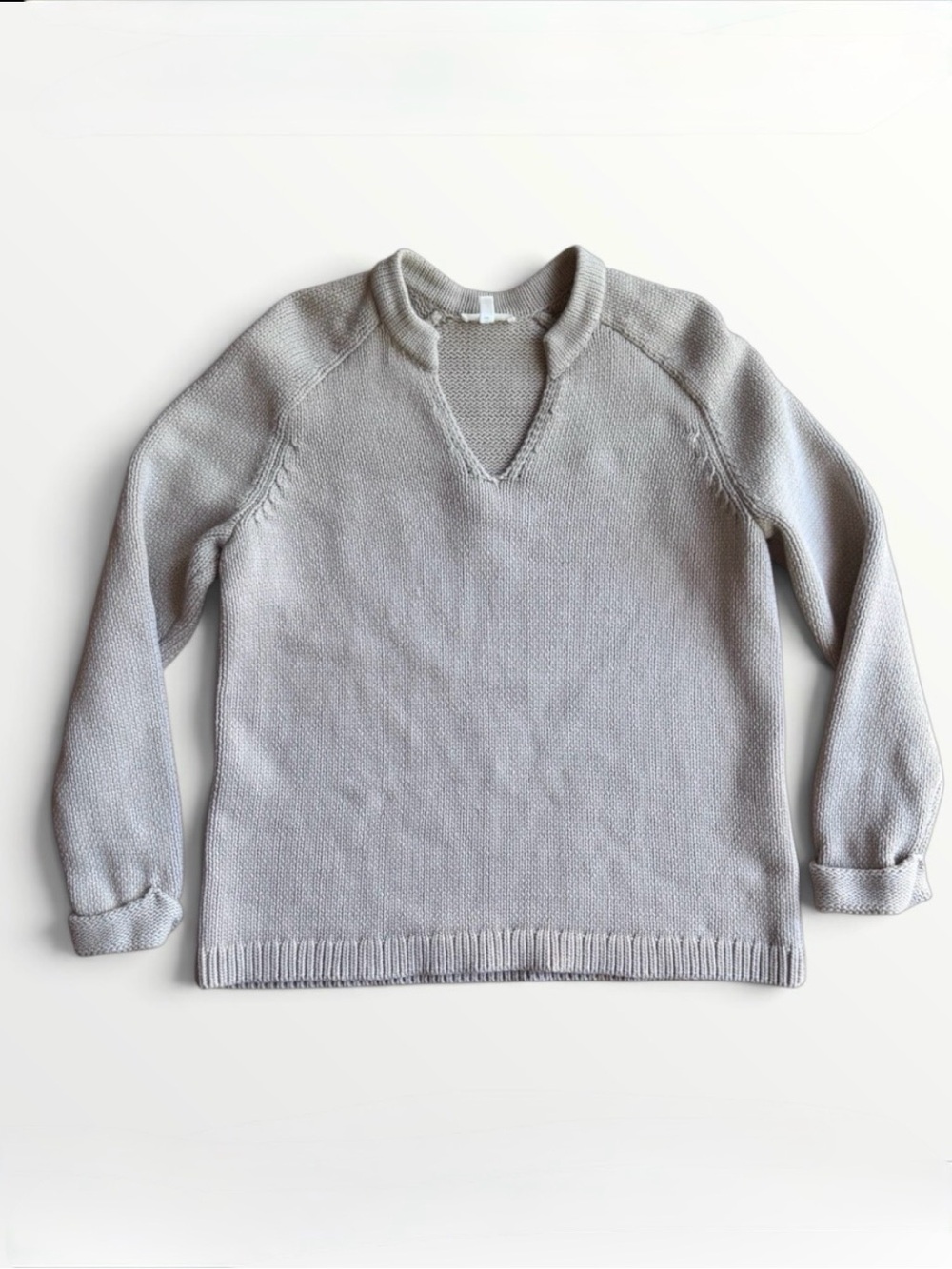 Haven Well Within Taupe Gray Cotton Blend Split Neck Sweater Size L